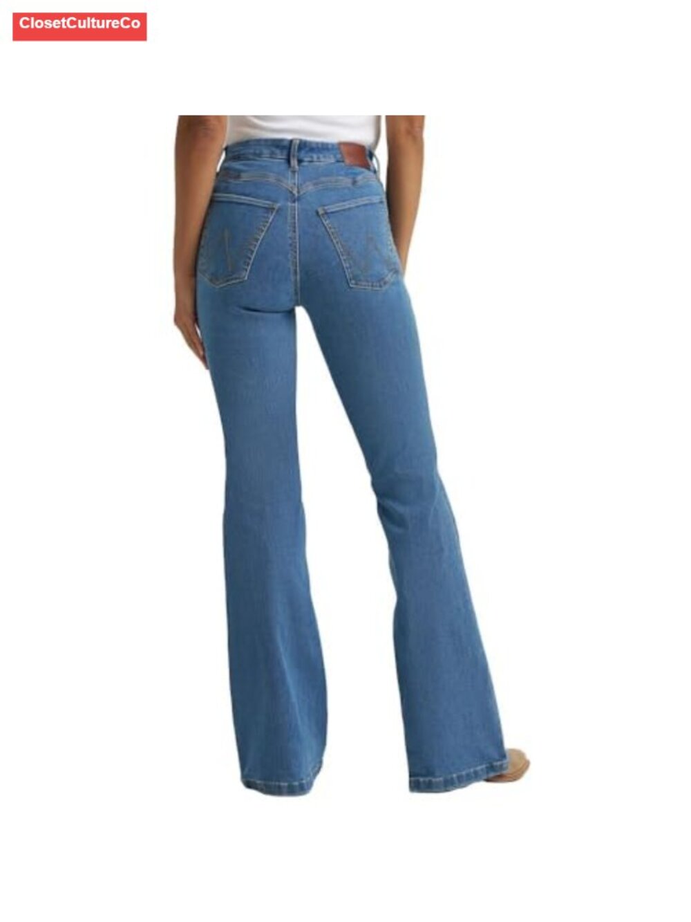 High Rise Flare Leg Stretch Denim Jeans Pull On Comfort Fit